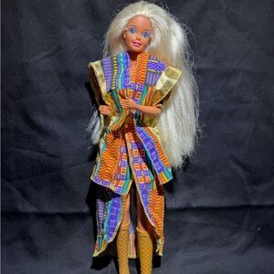 Barbie Multicolor Geometric Print Robe with Gold Trim